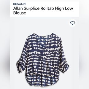 EUC West Kei Beacon Blue and White Abstract Patterned Blouse Medium